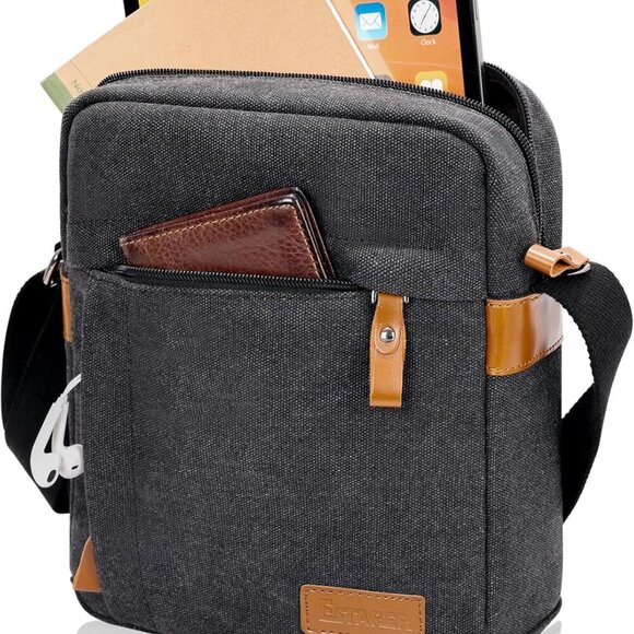 Compact Crossbody Satchel for Men - Water-Resistant Canvas for 8-10.9" Tablets - Picture 7 of 7